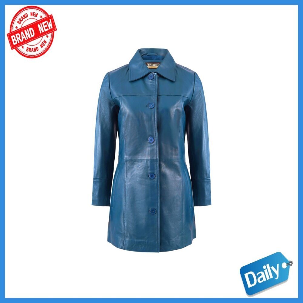 Lambskin Leather Car Coat 3/4 Length Overcoat Women's Classic Style